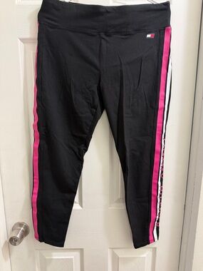 Tommy Hilfiger Black Leggings with Pink and White Side Stripes